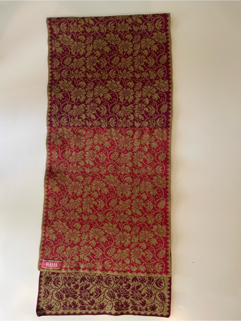 Oleana Floral Jacquard Knit Scarf - Maroon, Red & Gold - Picture 8 of 8